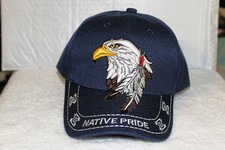 EAGLE AND FEATHERS INDIAN NATIVE PRIDE BASEBALL CAP DARK BLUE
