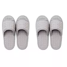 2 Pair Open Toe House Slippers – Single Size Cotton Waffle Indoor Spa Sandals