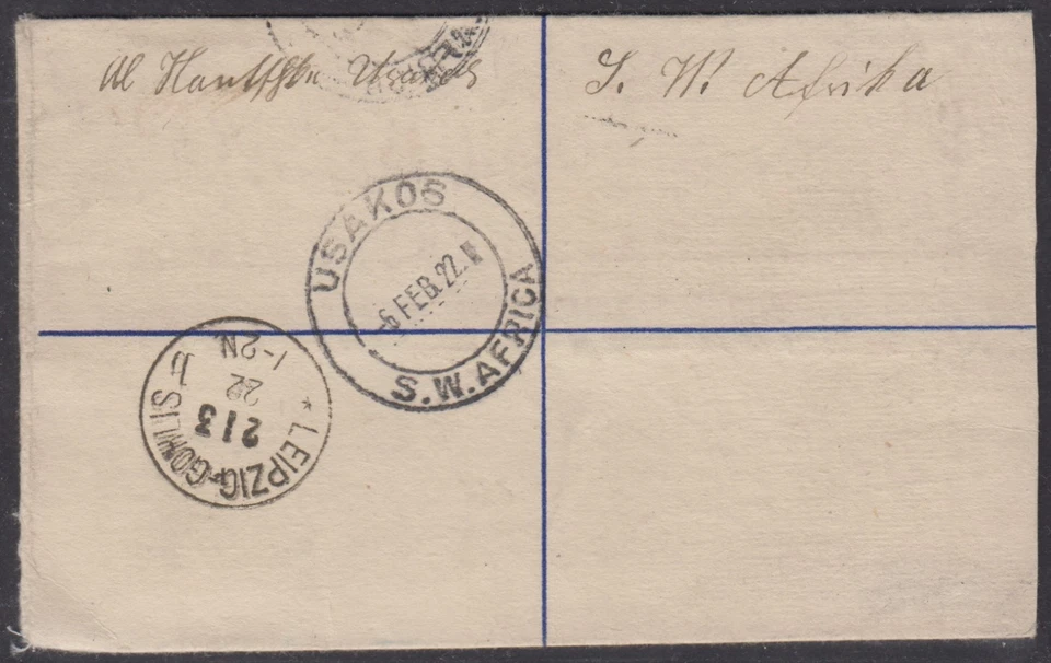 Sudáfrica 1922 azul carta registrada enviada a Alemania con SW África cancelar Foto 2 de 2