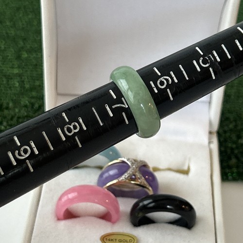 14K Solid Yellow Gold Diamond Multi Color Interchangeable 5x Jade Ring Set -6.5 - Picture 5 of 7