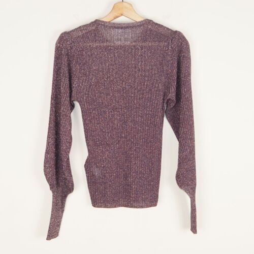 Ba&sh Lexi Shimmery Metallic Puff Sleeve Orchid Mile Purple Sweater Womens Sz 0 - Picture 2 of 5