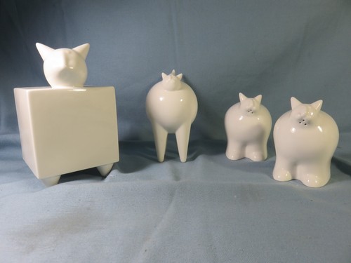 4 chats en faïence blanche de ligne très moderne: salerons, tirelire, figurine - Photo 4/7