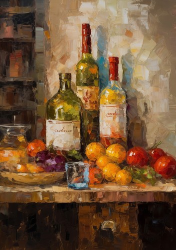 Classic Still Life Oil Painting Print - Fruit & Wine Art Decor 5" x 7" - Picture 5 of 5