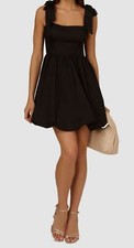 Adrianna Papell Women's Black Tie-Shoulder Lined Cotton Bubble Dress Size 10