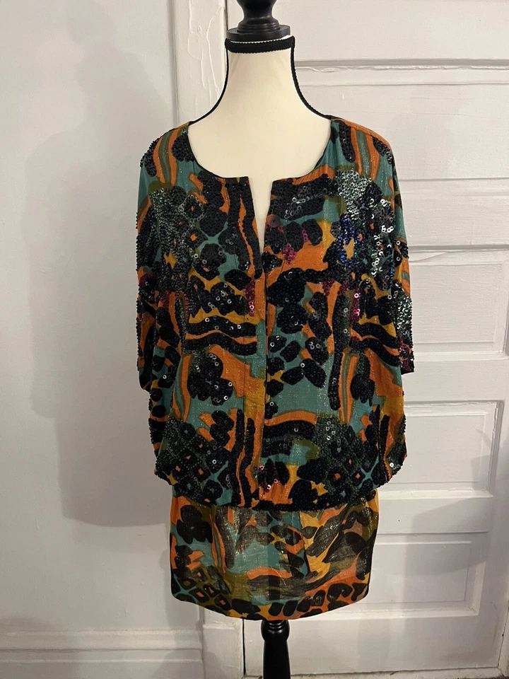 Vintage Neiman Marcus Sequin Cheetah Dress XL