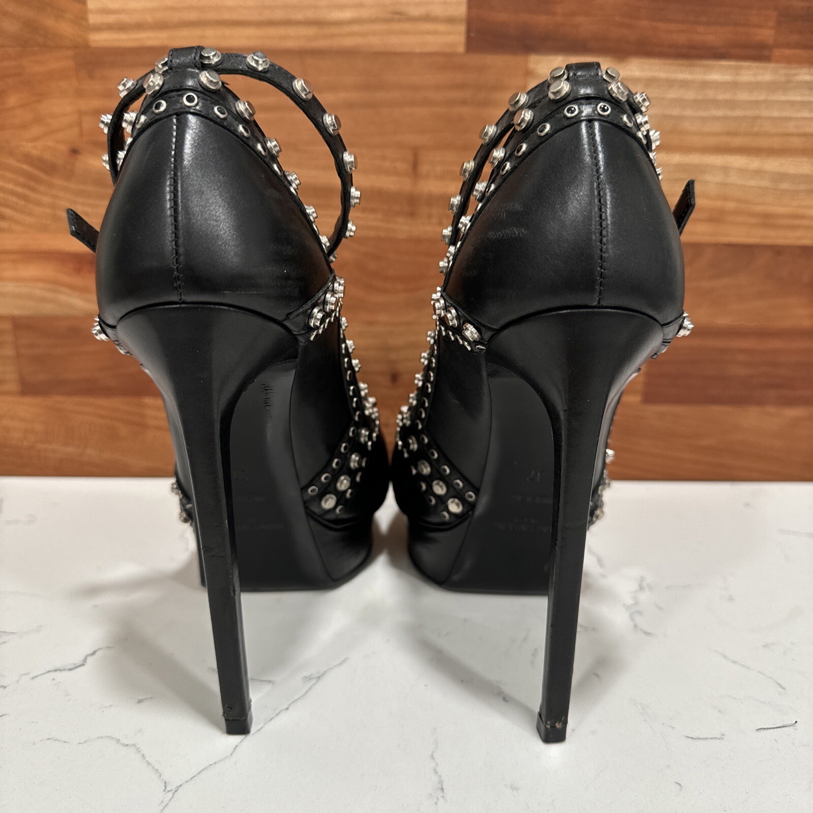 Saint Laurent Janis cinturino alla caviglia borchiato plateau tacco 5" 37 EU 6 5 US $2500