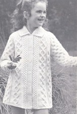 Knitting Pattern Girls Traditional Raglan Sleeve Coat Aran Sportswool 24-28 