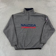 Vintage Nautica Competition Sweatshirt Mens L Fleece 1/4 Zip Gray Long Sleeve