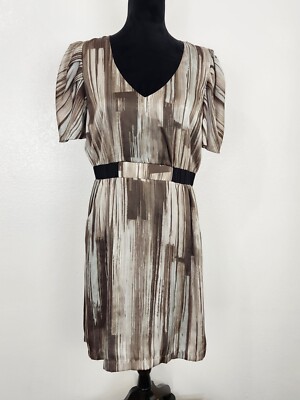 Max & Cleo Brown Scoop Neck Short Sleeveless Knee Length Dress Size M Medium