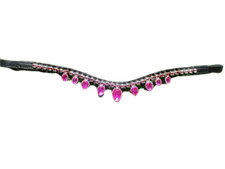 Dark Pink Stone Crystal Leather Bridle Brow-Band All Size With Free Shipping