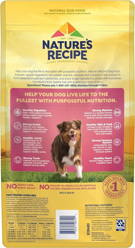 Nature's Recipe Comida Seca para Perros, Salmón Sin Granos, Batata Calabaza Receta 4 lb Foto 4 de 4