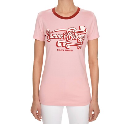DOLCE & GABBANA Amore Belezza DG Patch Logo Cotton T-Shirt Top Pink 13238