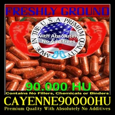 CAYENNE RED PEPPER 90,000 HU Extra High Potency No Additives 100 Veggie Capsule