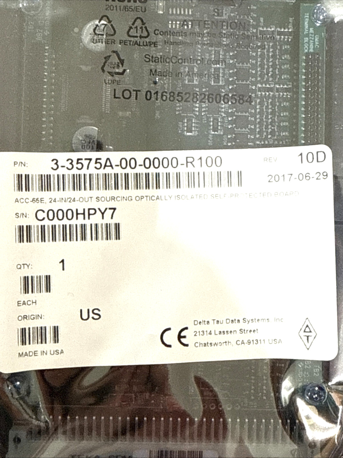 Omron 3-3575A-00-0000-R100 TAU ACC-65E 24-IN/ 24-OUT I/O Card (OEM) *NEW SEALED*