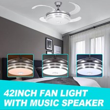 42" Bluetooth Ceiling Fan 3-Color LED Light Retractable Chandelier Lights Lamp