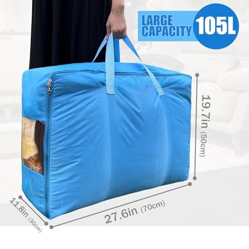 2Pack Extra Large Storage Bags with Zipper, Foldable King/Queen 105L Light Blue - Picture 2 of 6