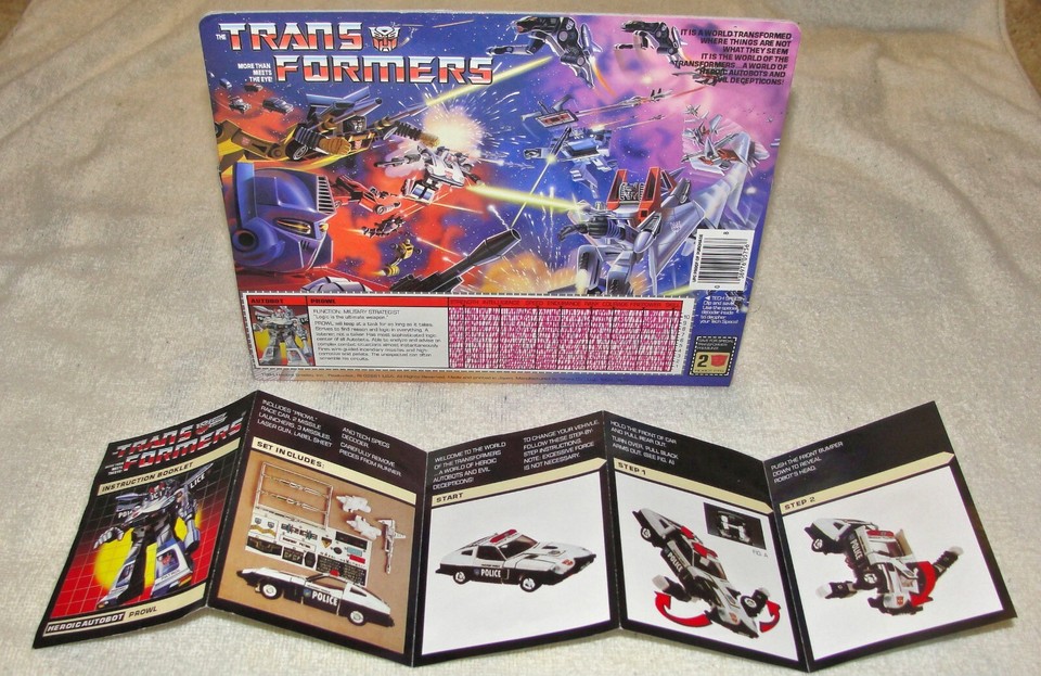 TRANSFORMERS G1 PROWL BOX, INSERTS, BUBBLE, & MANUAL NEW! AUTOBOT ROBOT ...