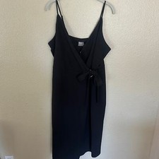 NEW ASOS Curve Black Wrap Tie Waist Sleeveless Midi Dress Size 14 NWT