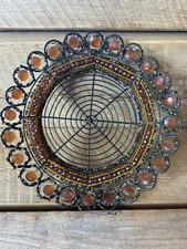 Vintage schöner Perlen Draht Teller Schale Wandbehang Handarbeit