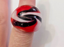 Murano Red Black White Glass Ring Italy Sz 6.75