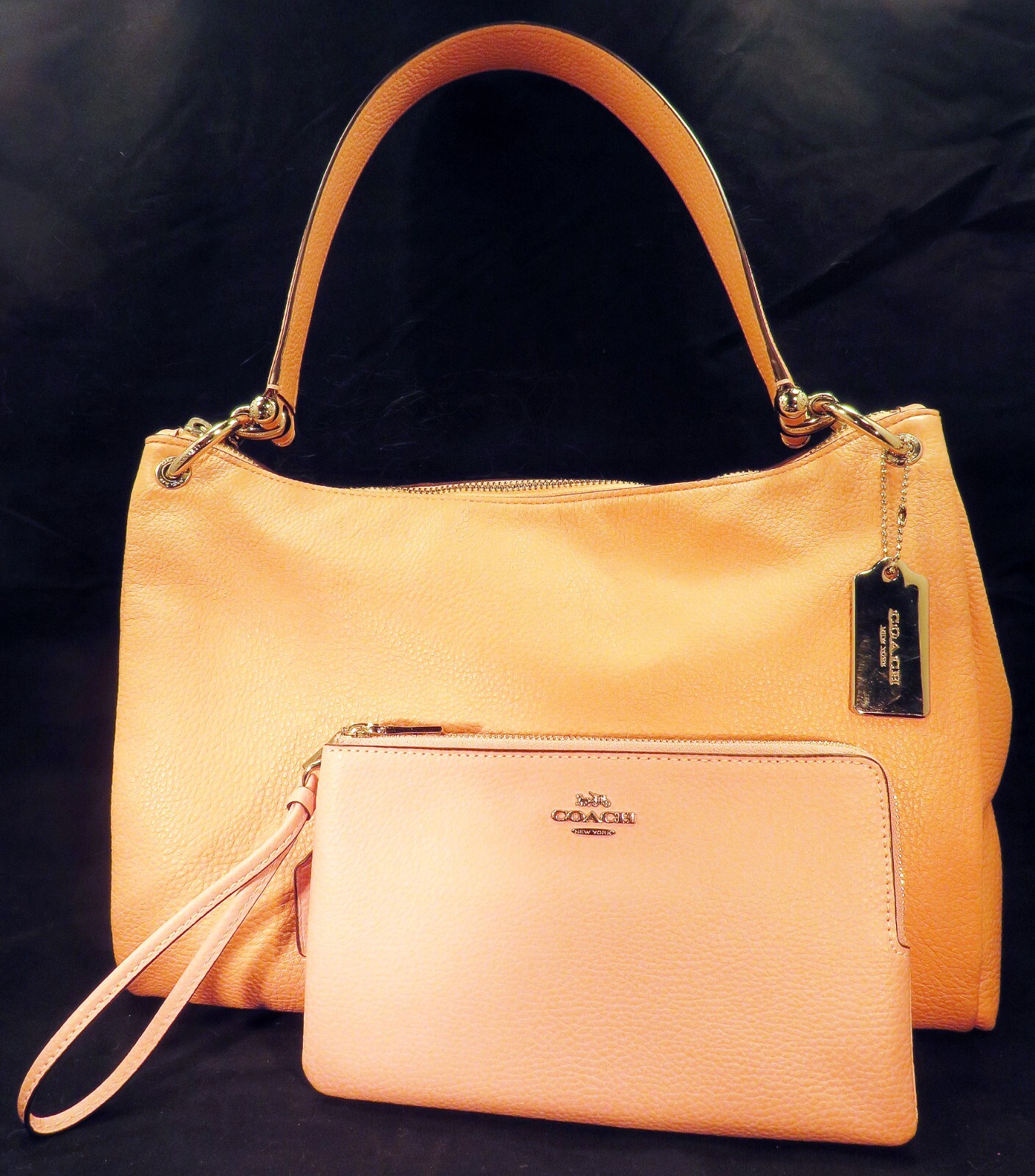 Authentic Coach Shoulder Bag with Zip Top & Matching Double Zip Wristlet