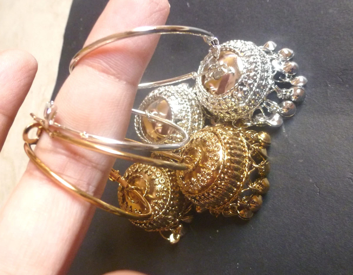 Combo 2Pairs Antique Silver Ad Golden Indian Ring Jhumka Earrings