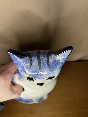 Vintage Ceramic Cat Blue & White Folk Art 12 - Picture 9 of 11