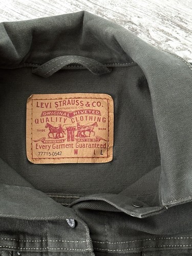 Army Green LEVI STRAUSS Stretch Jean Jacket L 8 10 WORN ONCE Levi’s Rockabilly - Picture 2 of 5