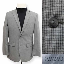 PERRY ELLIS PORTFOLIO mens gray grid pattern sport coat suit jacket blazer 38 R