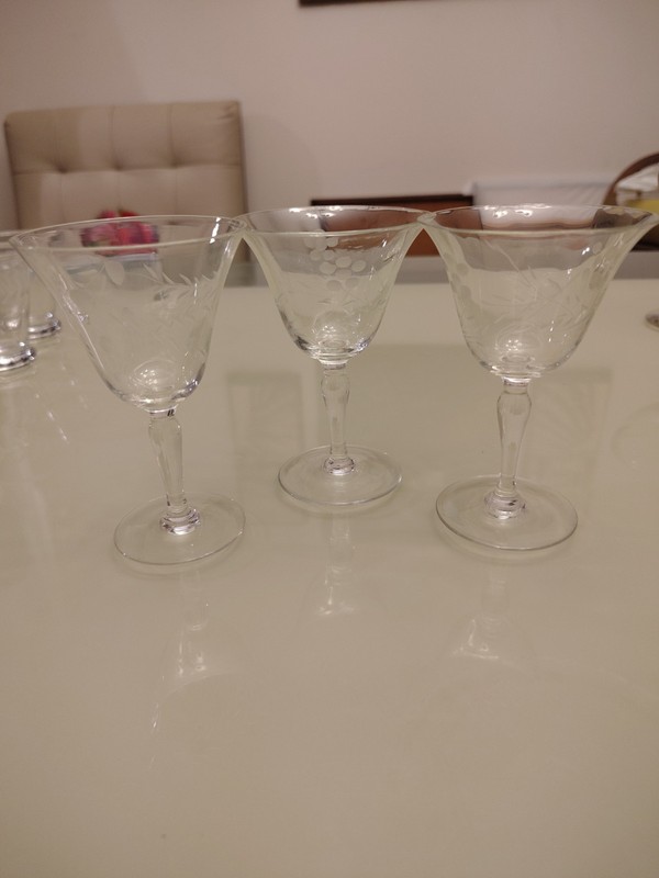 VTG MCM Lot Of Three Etched Floral Leaf Champagne Coupes