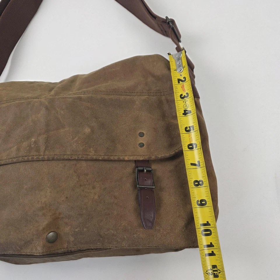 J.Crew Messenger Bag One Size Brown Canvas Leather Trim Crossbody Shoulder Flap - Image 4 of 4