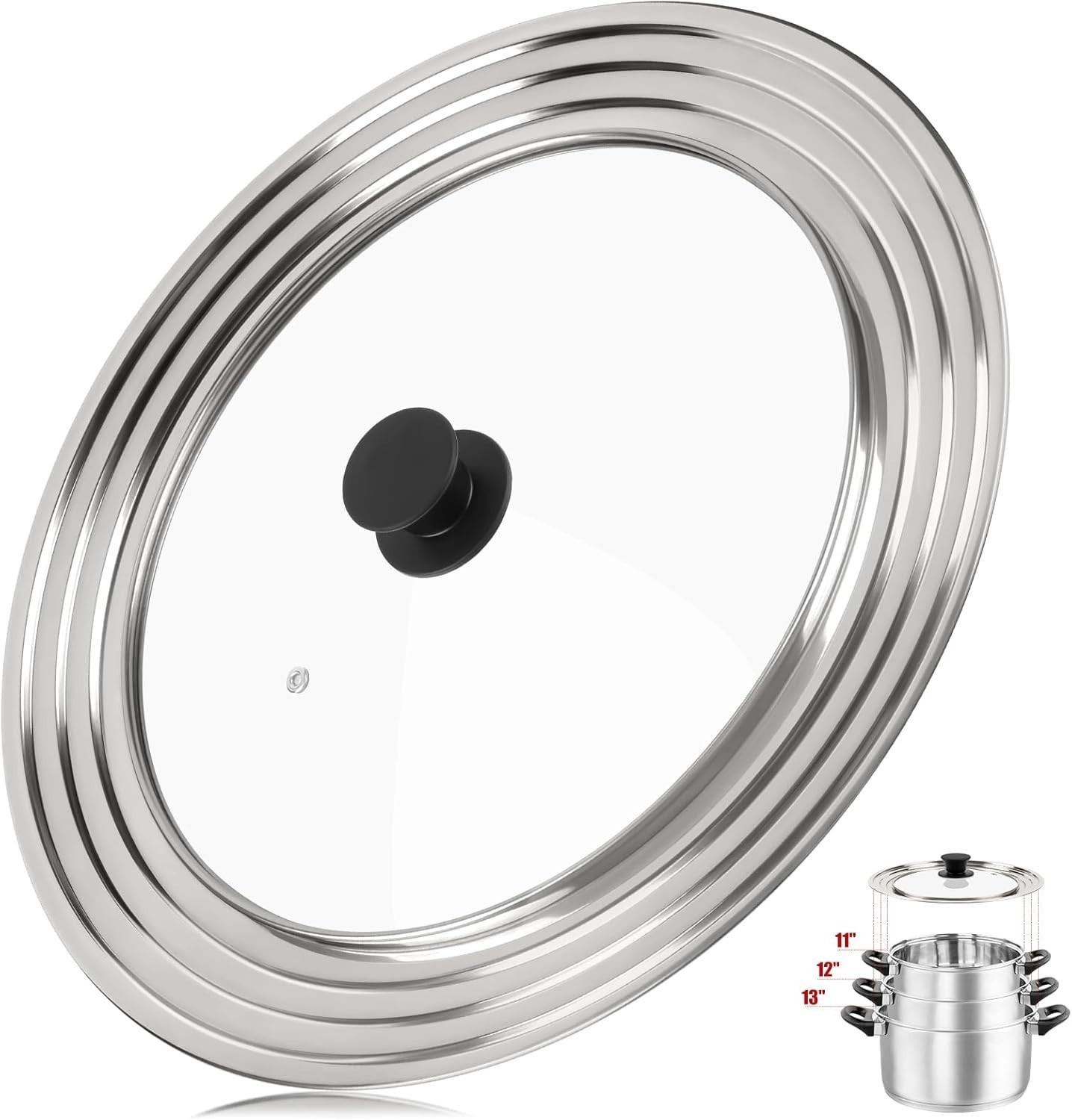 Pan Lid Fits 11, 12 & 13 Inch Cookware, Universal Lid for Pots, Pans and Skillet