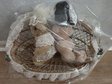 Wedding Teddy Bear Set Bride  Groom in Decorative Basket with Clothing