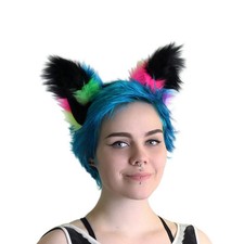 Pawstar Neon Rainbow Fur Fox Yip Ears Headband - furry fursuit rave costume