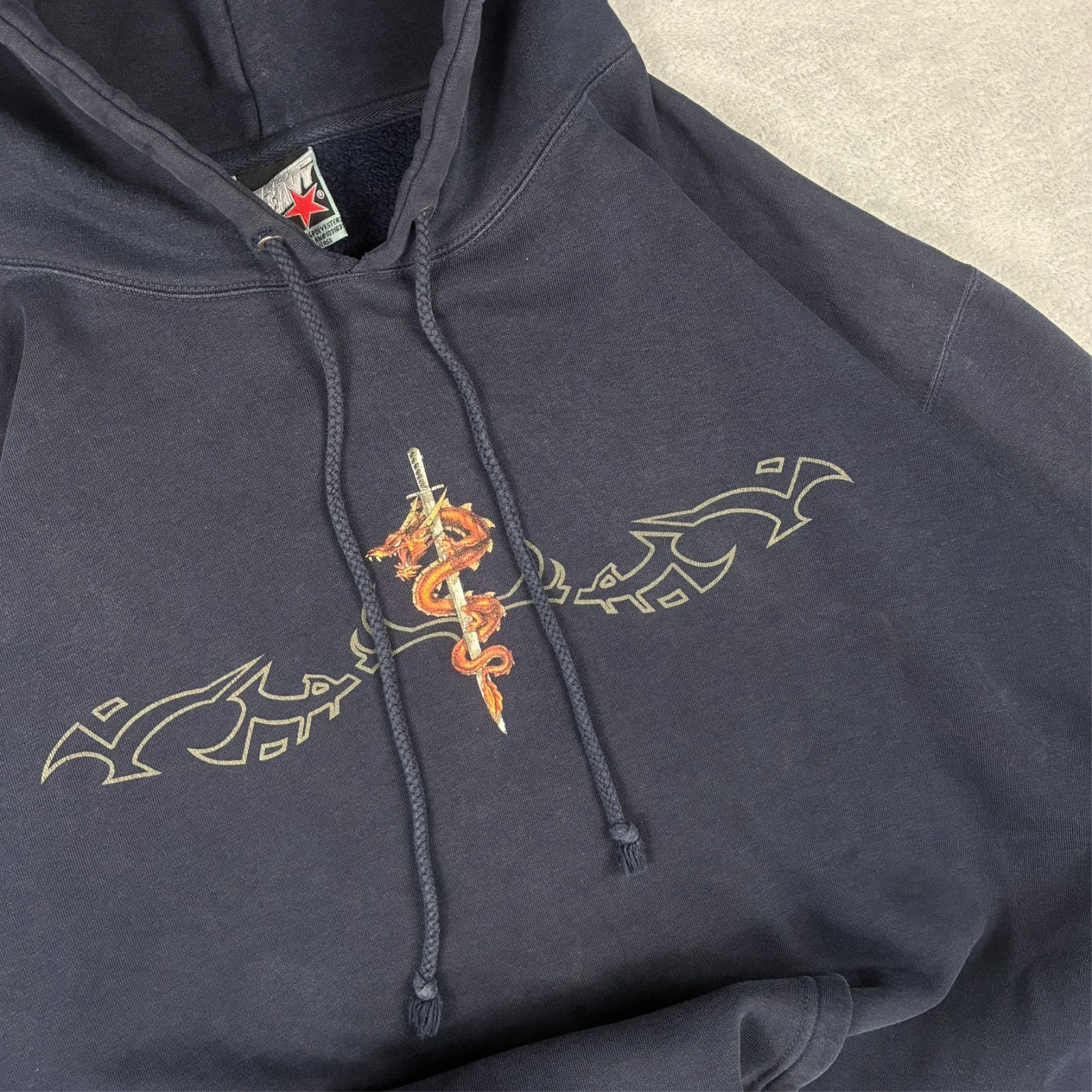 VTG Top Heavy 2000s Skate Grunge Alt Navy Dragon Skull Tribal Ovrzd XL Hoodie image 3
