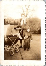 Mid-Century Family Snapshot - Mom & Child w/ Football in Garage - 1950s