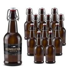 16oz Amber Swing Top Glass Bottles - 12 Pack Flip Top with Airtight Lid, Brewing