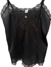 Black Satin Lace Cami Y2K Vintage Spaghetti Strap Top M Romantic Coquette
