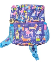 NWT Floss & Rock Child's Backpack Purple Print Dog Cats Woof Meow & Dog Charm 
