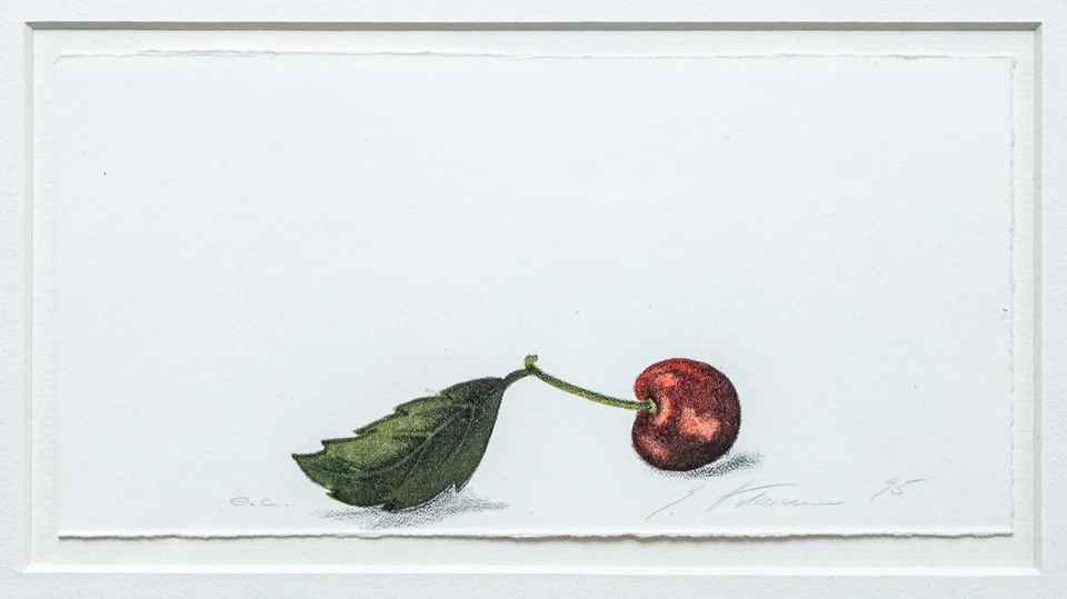 Susanne Hartmann Kirsche Lithografie signiert mit Passepartout und Rahmen