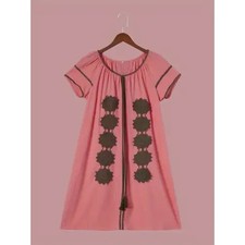 Women Pink Embroidered Dress with Gray Pattern Size Medium