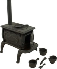 Black Mini Pot Belly Stove Set W/ Accessories Cast Iron miniature replica Toy