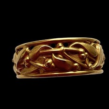 Ancienne Bague Alliance D’époque Art Nouveau Unisexe Marque Fix 61,5 FR Feuille