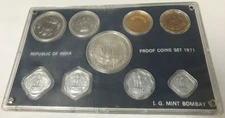 1971 Republic of India Proof Set - I. G. Mint Bombay 9-coin set