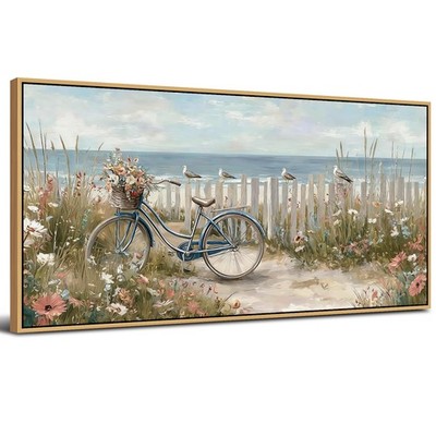 Vintage Coastal Wall Art Decor Beach Bicycle Seagull Canvas Pictures for Bath...