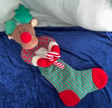 Vtg 1990 s Reindeer Plush Christmas Stocking
