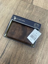 NWT US POLO ASSN Rustic Brown Leather Slim Tri-Fold Wallet - Men's 10617769