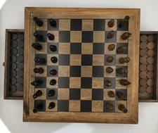 Old Pier 1 Imports Wooden Chess Board Set With Storage Drawers