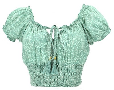 Blusentop Boho chic, seidige Hippie Bluse - grün