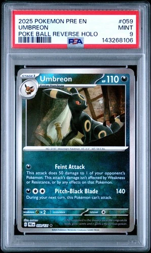 2025 POKEMON PRE EN-PRISMATIC EVOLUTIONS POKE BALL REVERSE HOLO UMBREON PSA 9